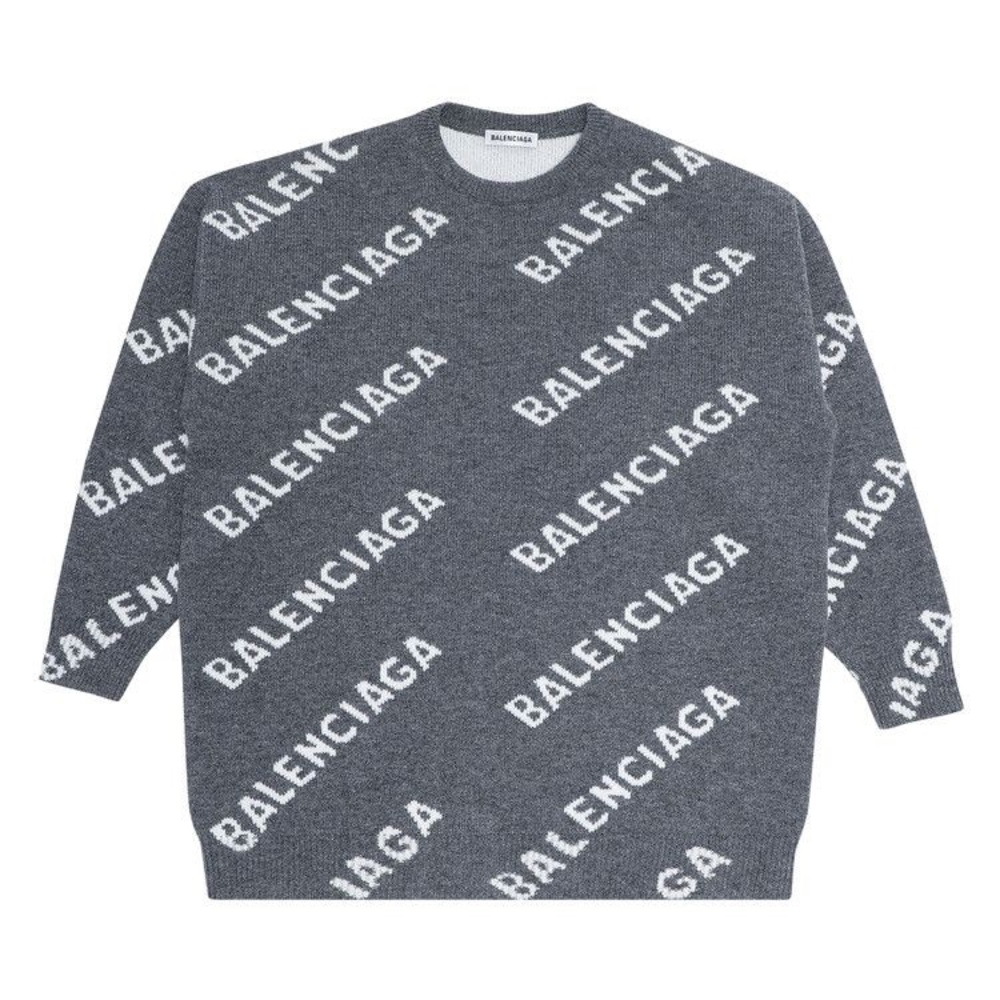 Balenciaga Gray Crewneck Sweater with Diagonal Logo